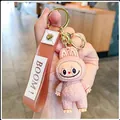 Süßer rosa Labubu Charakter Softgummi Schlüsselanhänger mit BOOM! Handschlaufe Anhänger - Großer Lappen (braun)