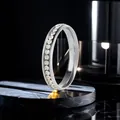 Elegant silver titanium steel ring with sparkling inlaid crystals for women niche design - Size 5 / Steel Color Full Circle Diamonds
