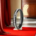 Elegant black titanium steel ring for women with sparkling inlaid cubic zirconia - Size 5 / Black Full Circle Diamonds