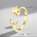 Detailed view of a gold-colored adjustable ring with a rotating star and moon design. - Adjustable Open / Star Rotating Style (Gold)