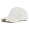 Minimalist plain beige suede baseball cap with soft texture for autumn and winter wear - Adjustable / Milky White
