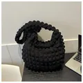 Large capacity black bubble cloud underarm tote bag with unique puffed texture design - Black