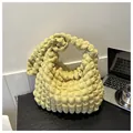 Textured yellow cloud bubble tote bag for women with large capacity and soft handle. - Yellow