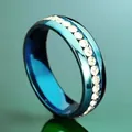 Elegant blue titanium steel ring featuring a row of inlaid sparkling crystals for women - Size 7 / Blue Full Circle Diamonds