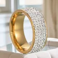 Elegant gold-plated titanium steel ring featuring multiple rows of clear crystals - Size 7 / Gold 5-Row Rhinestones