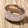 Elegant silver titanium steel ring for women with four rows of sparkling inlaid crystals - Size 7 / Silver Tone Multi Row
