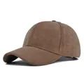 Brown faux suede baseball cap with a soft matte finish for autumn and winter style - Adjustable / Coffee