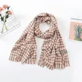 Classic brown and white houndstooth scarf with tassels, soft imitation cashmere winter shawl - Large Houndstooth Pattern / Khaki / Over 175cm