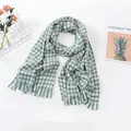 Elegant green and white houndstooth faux cashmere scarf for winter warmth protection - Large Houndstooth Pattern / Green / Over 175cm
