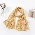 Elegant yellow and white houndstooth check scarf with fringe tassels for winter warmth - Large Houndstooth Pattern / Yellow / Over 175cm