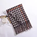 Stylish warm houndstooth patterned scarf with tassel edges in premium imitation cashmere - Long Fringe Houndstooth / Beige / Over 175cm