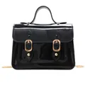 Stylish black glossy jelly Cambridge style satchel bag with gold buckles and chain strap - Black