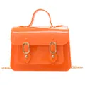Vibrant orange jelly Cambridge bag with gold buckles and chic metal chain strap. - Orange