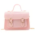 Chic pink jelly Cambridge satchel with top handle and gold chain strap for women. - Pink