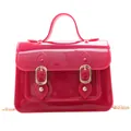 Stylish bright pink jelly Cambridge satchel bag with gold chain strap and buckles - Red