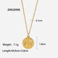 Gold stainless steel coin pendant necklace showing dimensions and weight specifications - Virgin Mary Round Plaque Style (JDN20998)