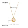 Gold stainless steel coin necklace with celestial moon and star pendant 1.7cm x 1.9cm - Moon & Star Rhinestone Round Plaque Style (JDN21076)