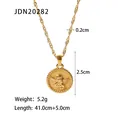 Gold stainless steel coin necklace featuring angel pendant with chain dimensions - Cupid Round Plaque Style (JDN20282)