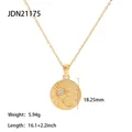 Gold stainless steel sun and moon coin pendant necklace with detailed measurements - Sun & Moon Rhinestone Round Plaque Style (JDN21175)
