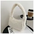Stylish white fuzzy plush underarm shoulder bag for women in autumn and winter season - White