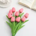 Elegant bouquet of ten pink PU artificial tulips for home and wedding table decor - Nude Pink