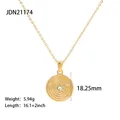 Golden stainless steel coin pendant necklace with solar system engraving and zircon. - Star Orbit Rhinestone Round Plaque Style (JDN21174)