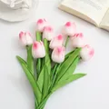 Realistic PU mini tulip bundle in pink and white colors for elegant home table decor. - Peach Pink