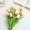 Mini artificial PU tulips in vibrant orange gradient for elegant home table decoration - Light Champagne