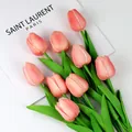 Lifelike pink PU mini tulips simulation flowers for home table decoration and wedding - Orange Pink