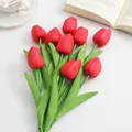 Vibrant red PU artificial tulips bundle for minimalist home decor and wedding bouquets - Red