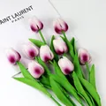 Elegant purple and white gradient PU mini tulips artificial flowers for home decor - White Purple