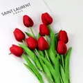 Vibrant red PU mini tulip artificial flowers for elegant home and table decorations. - Burgundy