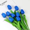 Realistic blue PU mini tulips for elegant home table decor and wedding bridal bouquets. - Sapphire Blue