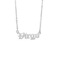 Close-up detail of Virgo zodiac nameplate pendant in a Gothic font silver necklace - Virgo Silver