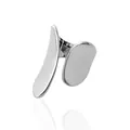 Gedetailleerd overzicht van een minimalistische zilverkleurige abstracte open ring - Verstelbaar Open / Witgoud Kleur (G021)