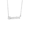 Detailed shot of a silver stainless steel Gemini zodiac nameplate pendant on O-chain - Gemini Silver