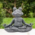 Zen meditation frog resin statue for garden decor, stone texture outdoor ornament - Meditation Frog
