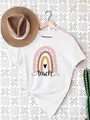 Detailed view of creative boho rainbow and teach text print on a soft white cotton t-shirt - S / Tops / White Bohemian Teach Style (12)