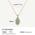 Gold-toned stainless steel sun tarot pendant necklace featuring blue turquoise inlay - The Sun Style (2412ZK33066XL)