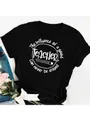 Detail of black cotton T-shirt featuring 'Influence of a good Teacher' white graphic - S / Circular Inspirational Quote Teacher Style (20) / Black / Tops