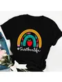 Detailed view of the teacher life graphic print on a black cotton short-sleeve t-shirt - S / Tops / Black #teacherlife Print (21)