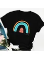 Detailed close-up view of teacher rainbow print graphic on black casual cotton T-shirt - S / Tops / Black Colorful Rainbow Quote Style (22)