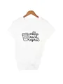Close-up detail of white cotton T-shirt featuring 'coffee teach repeat' graphic print - S / Tops / White coffee teach repeat Print (23)