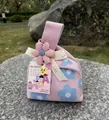 Pink knitted floral gift wrist bag perfect for wedding party favors and birthday gifts - 16x28cm (Without Card) / Pink Blue Floral