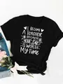Detailed close-up of inspirational teacher quote white print on a black cotton T-shirt - S / Tops / Black Inspirational Quote Style (28)
