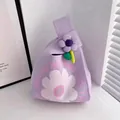 Purple knitted wrist bag with cute flower ornament, perfect for gifts - 16x28cm / Purple Base White Flower (With Purple 3D Flower)
