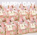 Knitted wrist gift bag with pink tulip pattern for wedding or birthday - 16x28cm (Without Card) / Pink Tulip Set