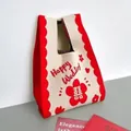 Red and white knitted gift bag with Happy Wedding and double happiness design - 16x28cm / Red-White Color Block Double Happiness