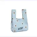 Light blue knitted wrist bag with cute white bear pattern and 'bear' text - 16x28cm / Blue Base Multi-Face Bear