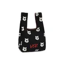 Small black knitted wrist bag with cute white bear patterns and red bear text embroidery - 16x28cm / Black Base Multi-Face Bear